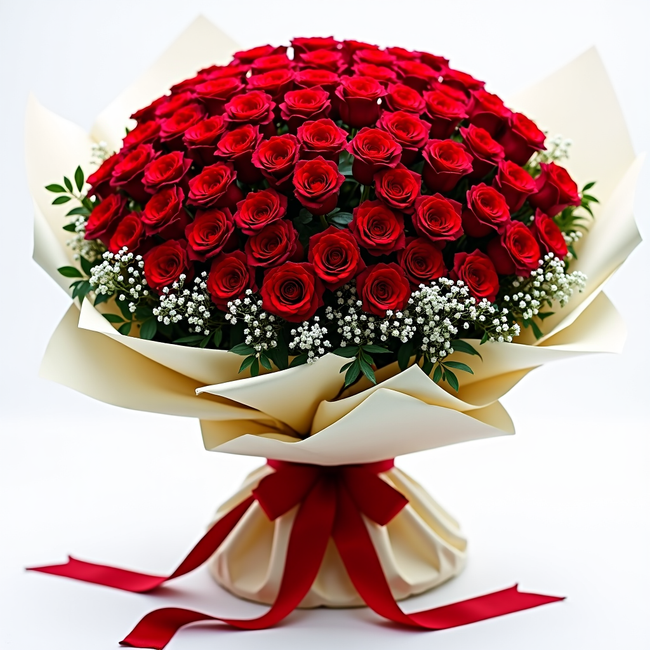 5 dozen red roses with baby’s breath
