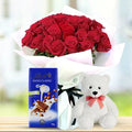 12 Red roses with chocolate Bar and Teddy bear