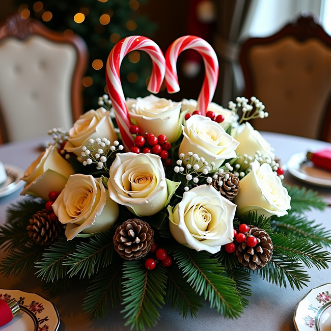 White Roses Christmas Table Centerpiece
